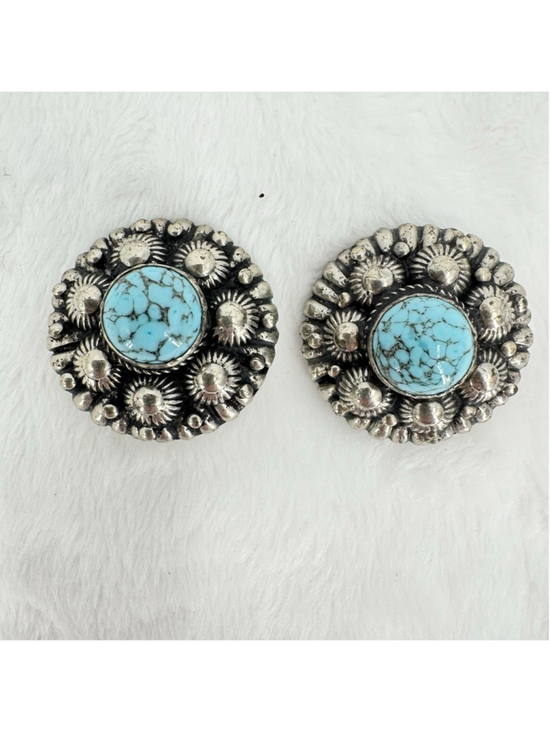 Jewelry - Vintage Clip On Earrings Alpaca Silver Metal & Turquoise Southwestern Western